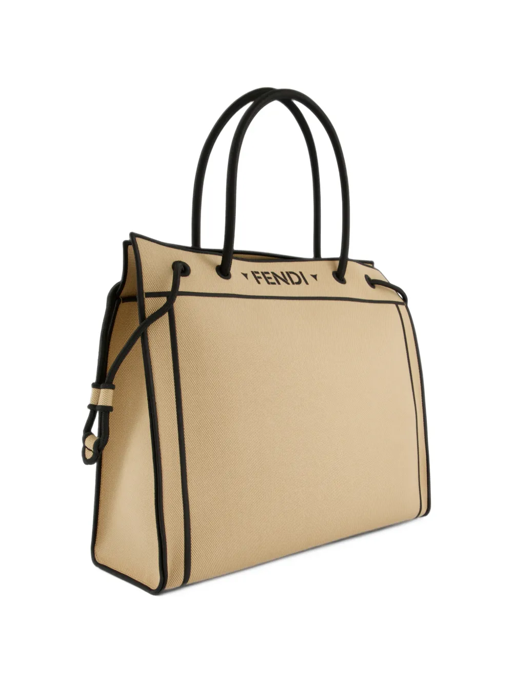 FENDI beige embroidered canvas shopper