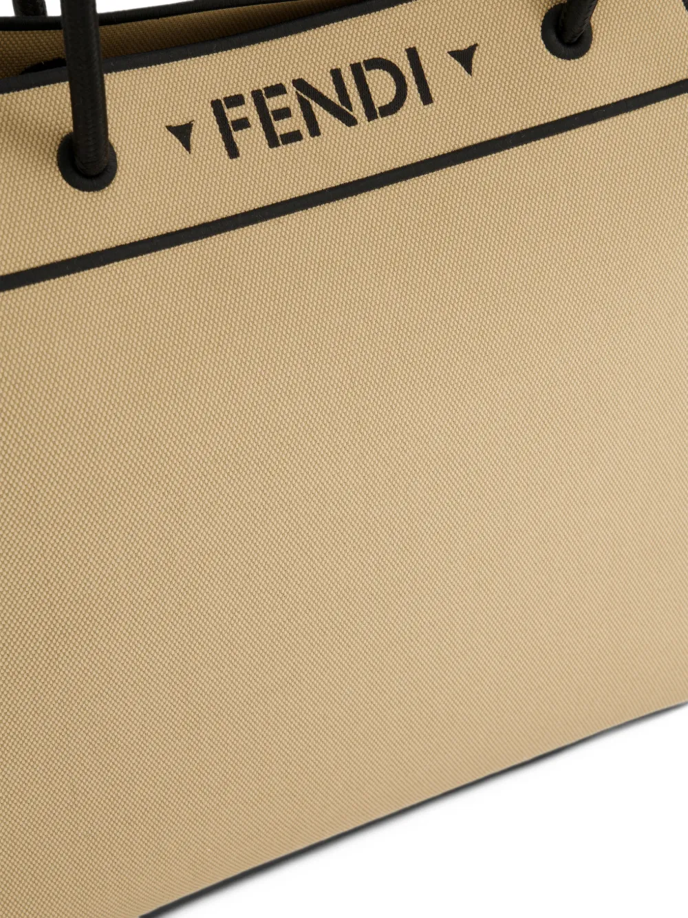 FENDI beige embroidered canvas shopper