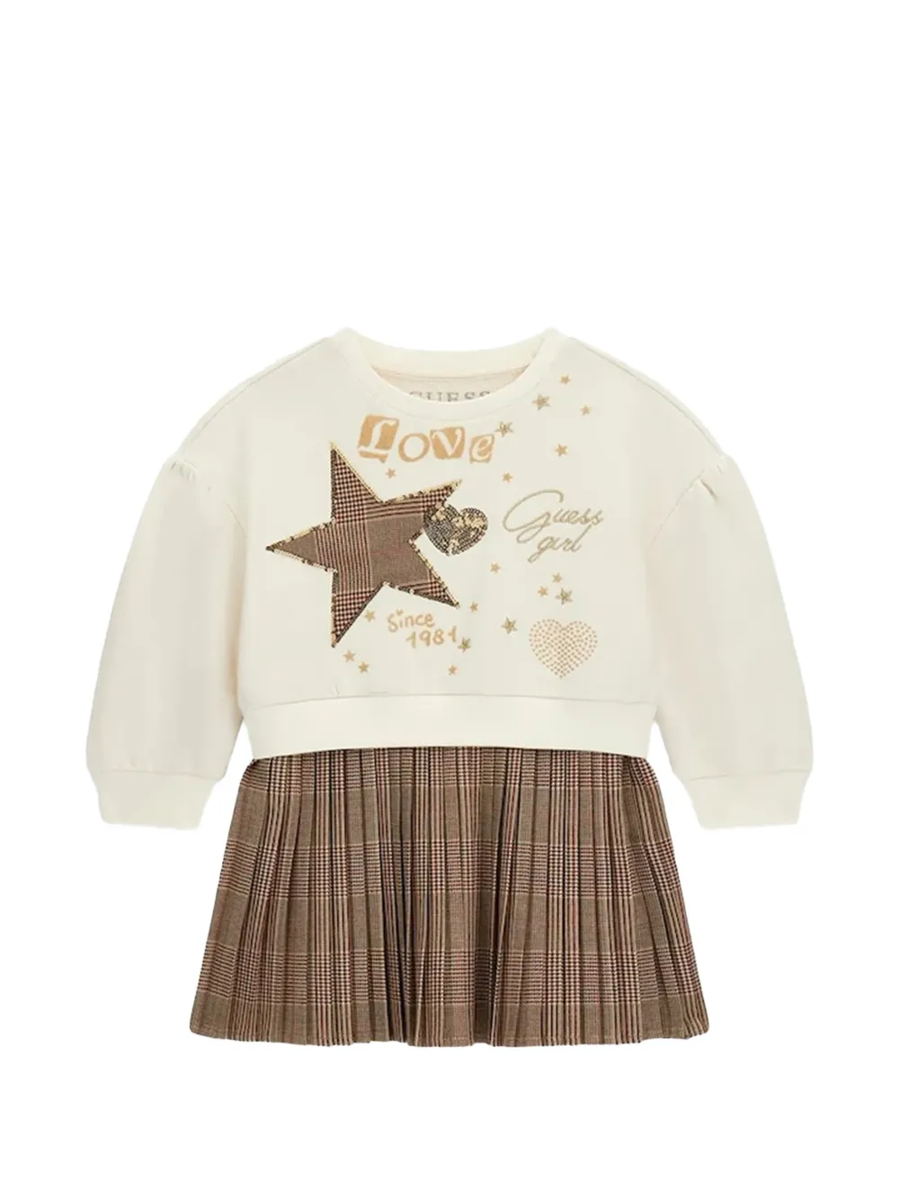 guess kids Abito plissettato con stampa a quadri - Bianco