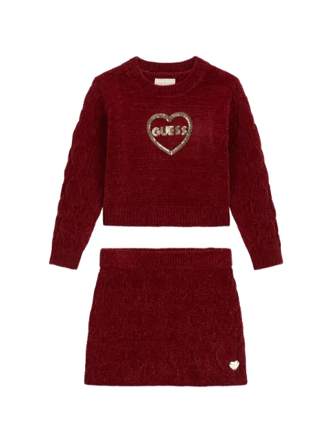 guess kids cable-knit sequin-heart sweater and skirt set