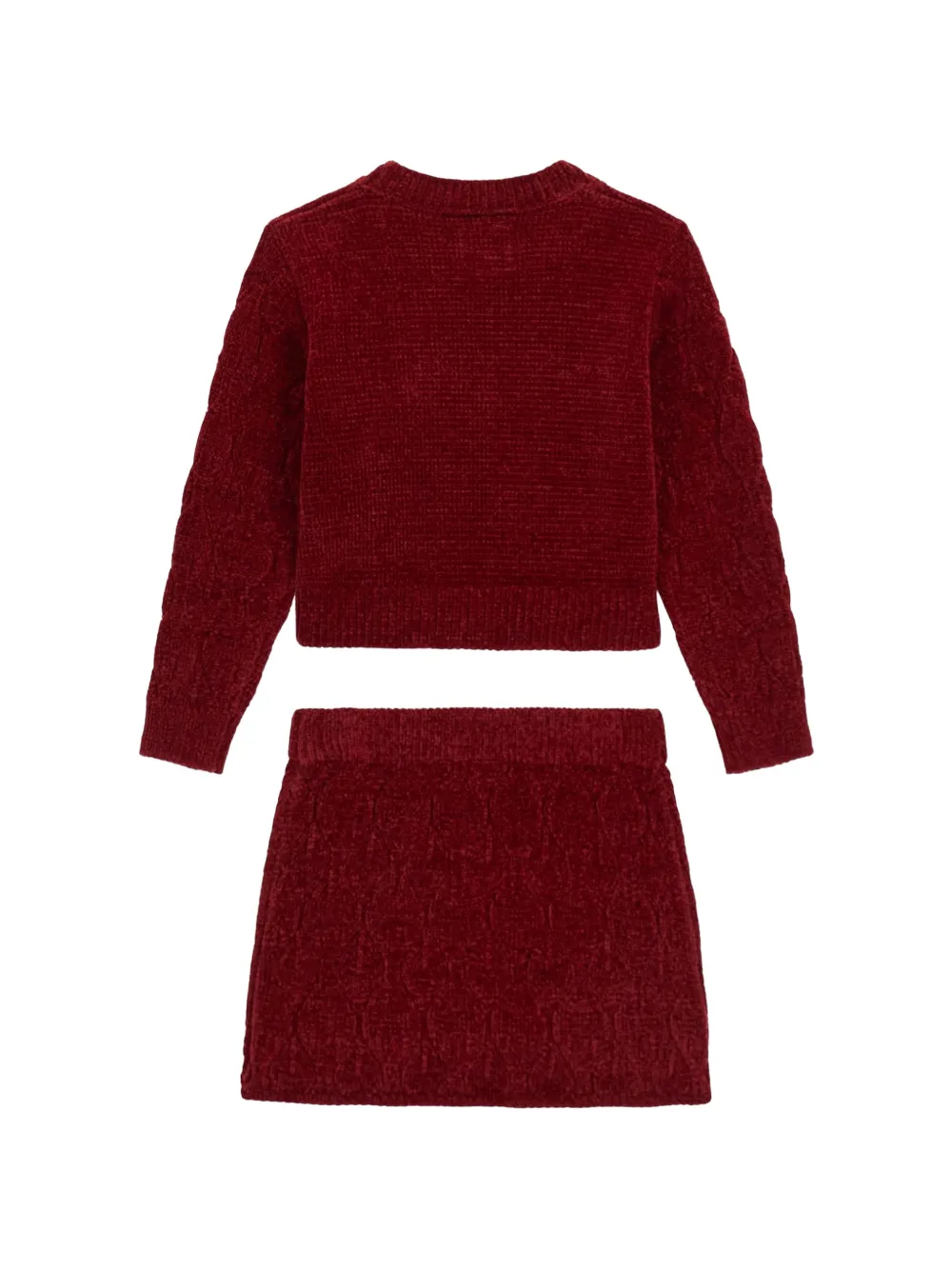 guess kids cable-knit sequin-heart sweater and skirt set Rood