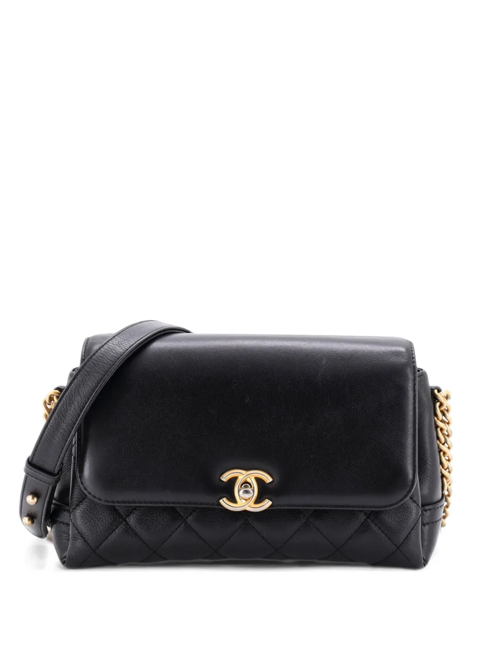CHANEL Pre-Owned Side Chain Compartment Flap Bag Quilted Goatskin Medium shoulder bag - Black