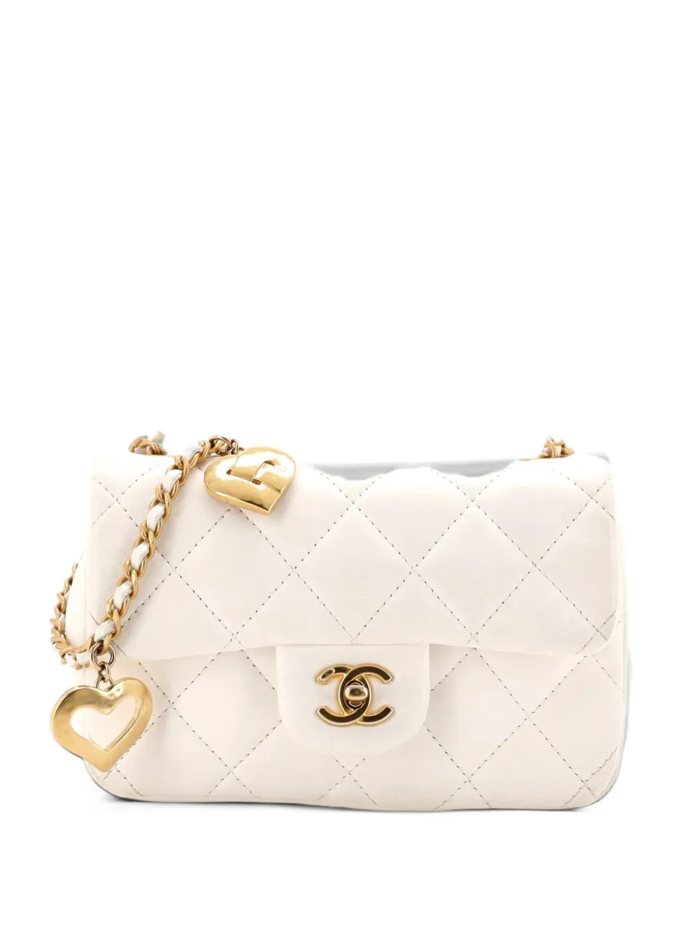 CHANEL Pre-Owned Heart Charms Flap Bag Quilted Lambskin Mini crossbody bag - Weiß