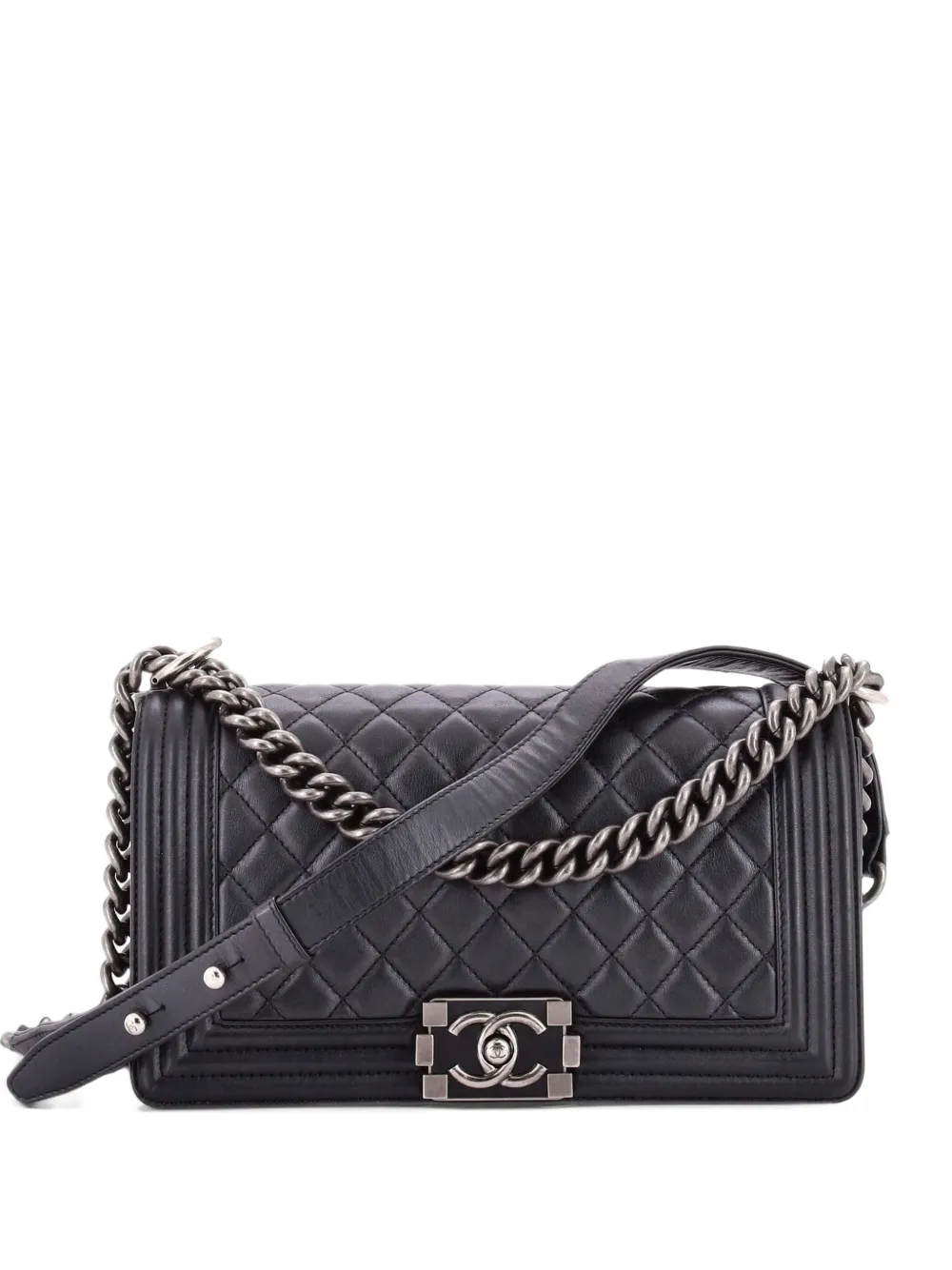 CHANEL Pre-Owned Boy Flap Bag Quilted Metallic Calfskin Old Medium shoulder bag - Black