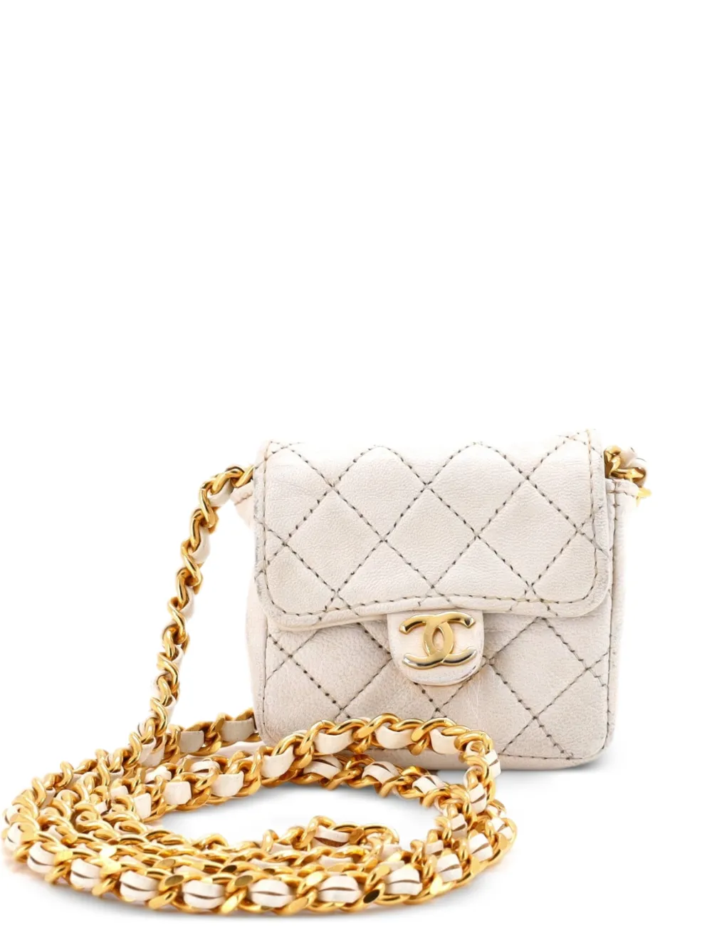 CHANEL Pre-Owned Square CC Flap Bag Quilted Leather Micro crossbody bag - White
