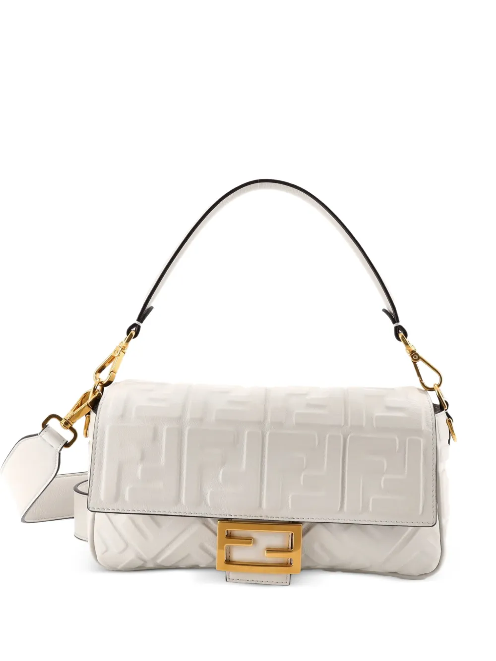 Fendi Pre-Owned Baguette NM Bag Zucca Embossed Leather Medium crossbody bag - Weiß