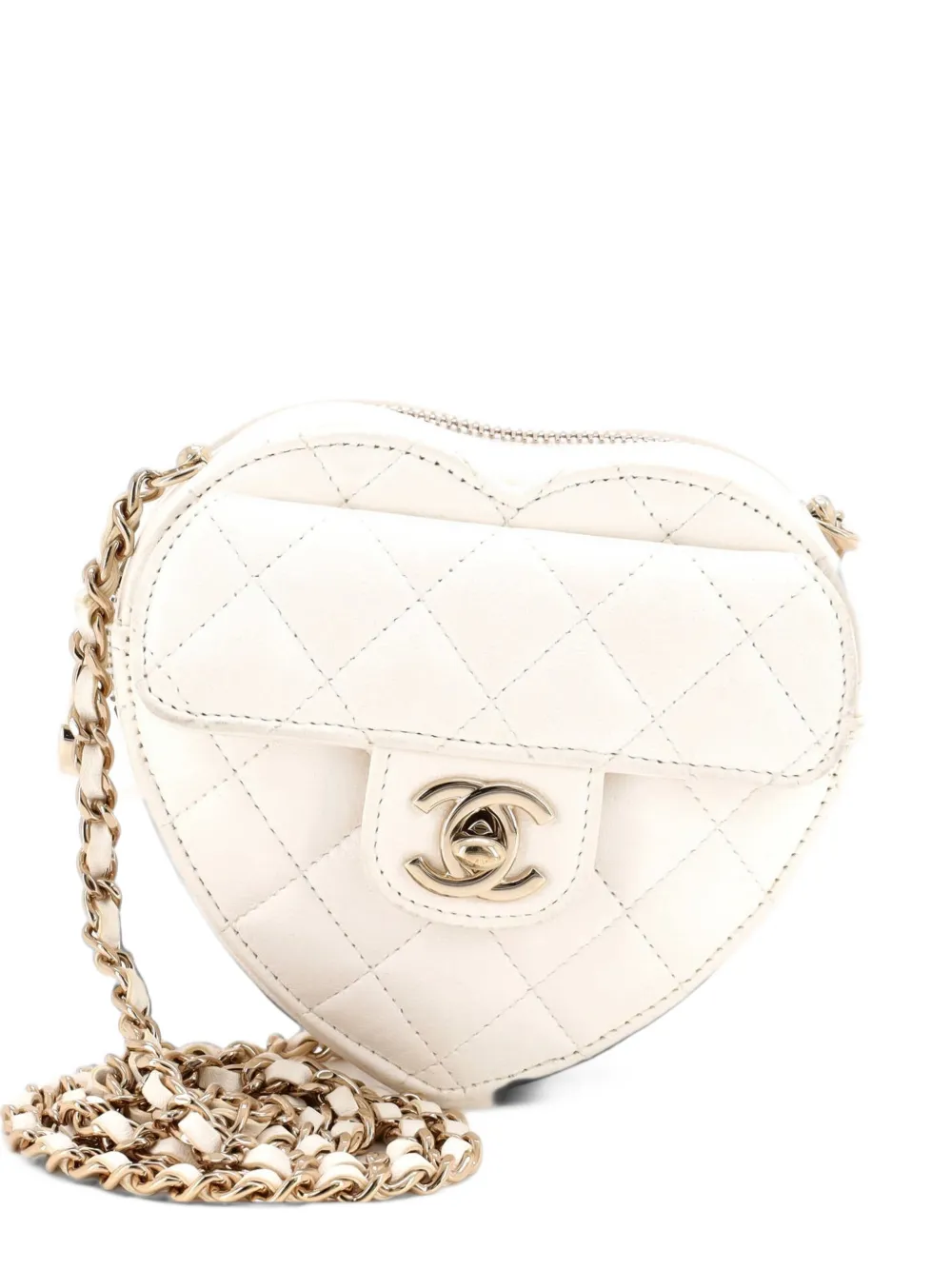 CHANEL Pre-Owned CC in Love Heart Clutch with Chain Quilted Lambskin crossbody bag - White