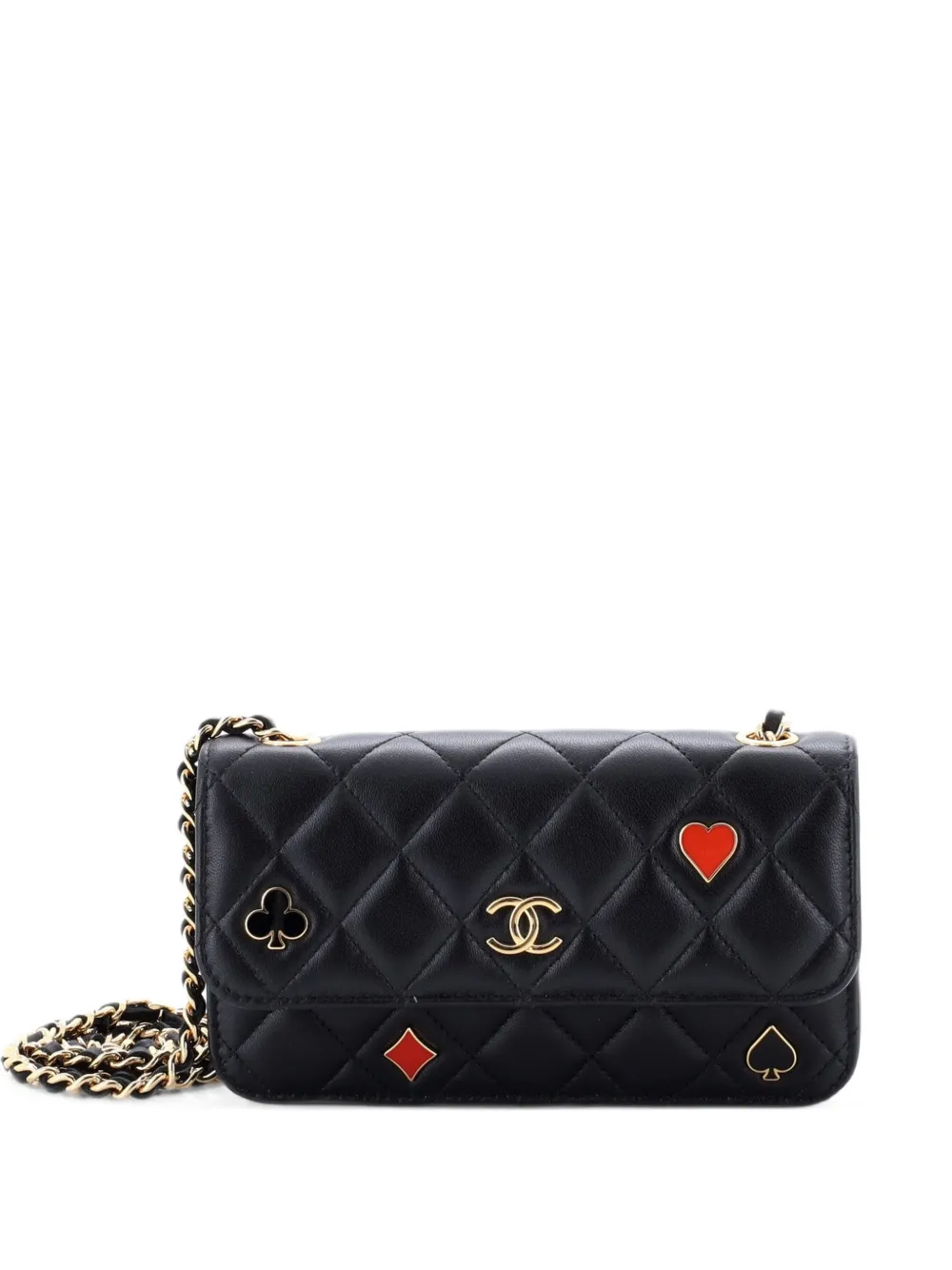 CHANEL Pre-Owned Coco Casino Flap Phone Holder with Chain Quilted Lambskin crossbody bag - Black