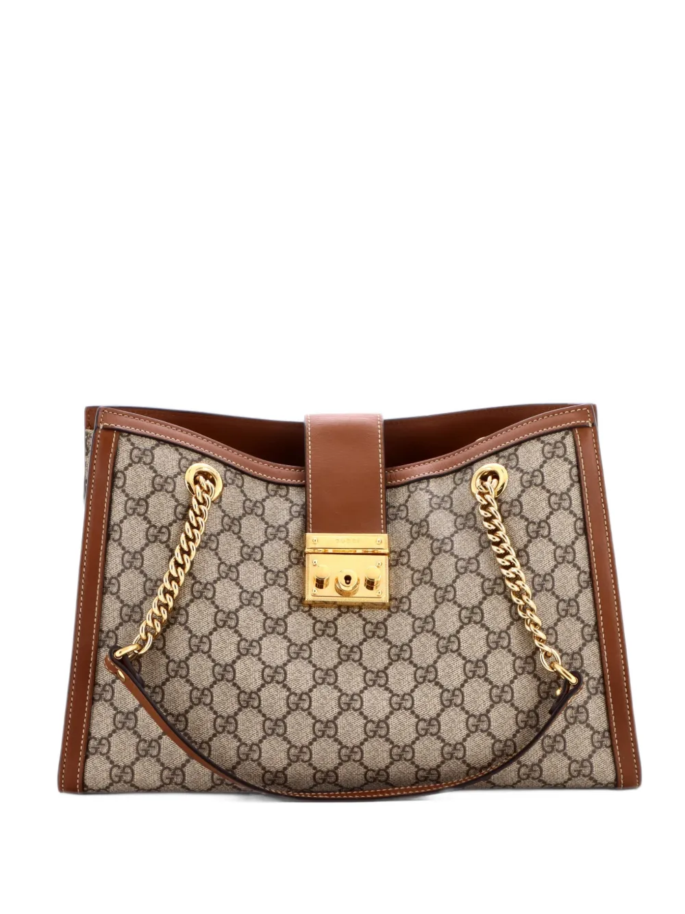 Gucci Pre-Owned Padlock Chain GG Coated Canvas with Leather Medium tote bag - Brown