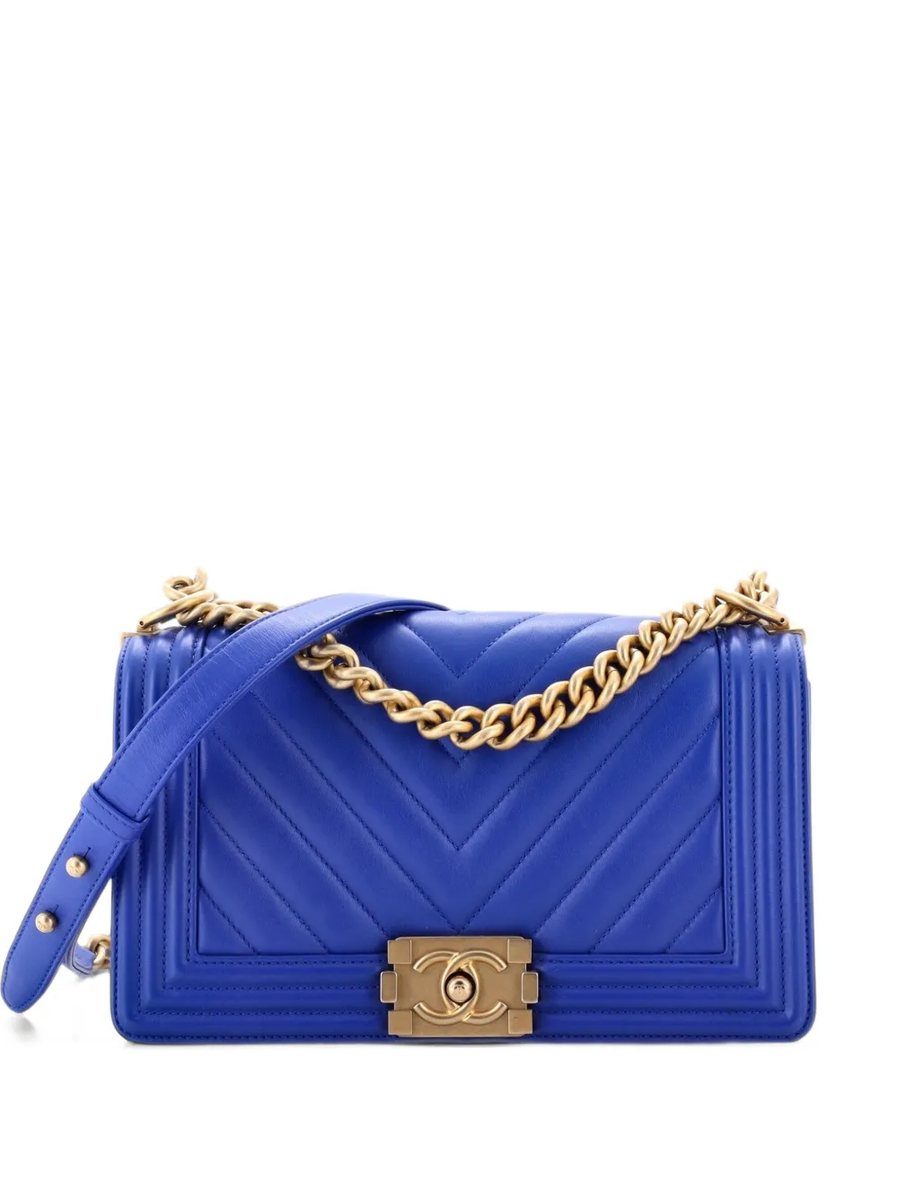 CHANEL Pre-Owned Boy Flap Bag Chevron Calfskin Old Medium shoulder bag - Blue