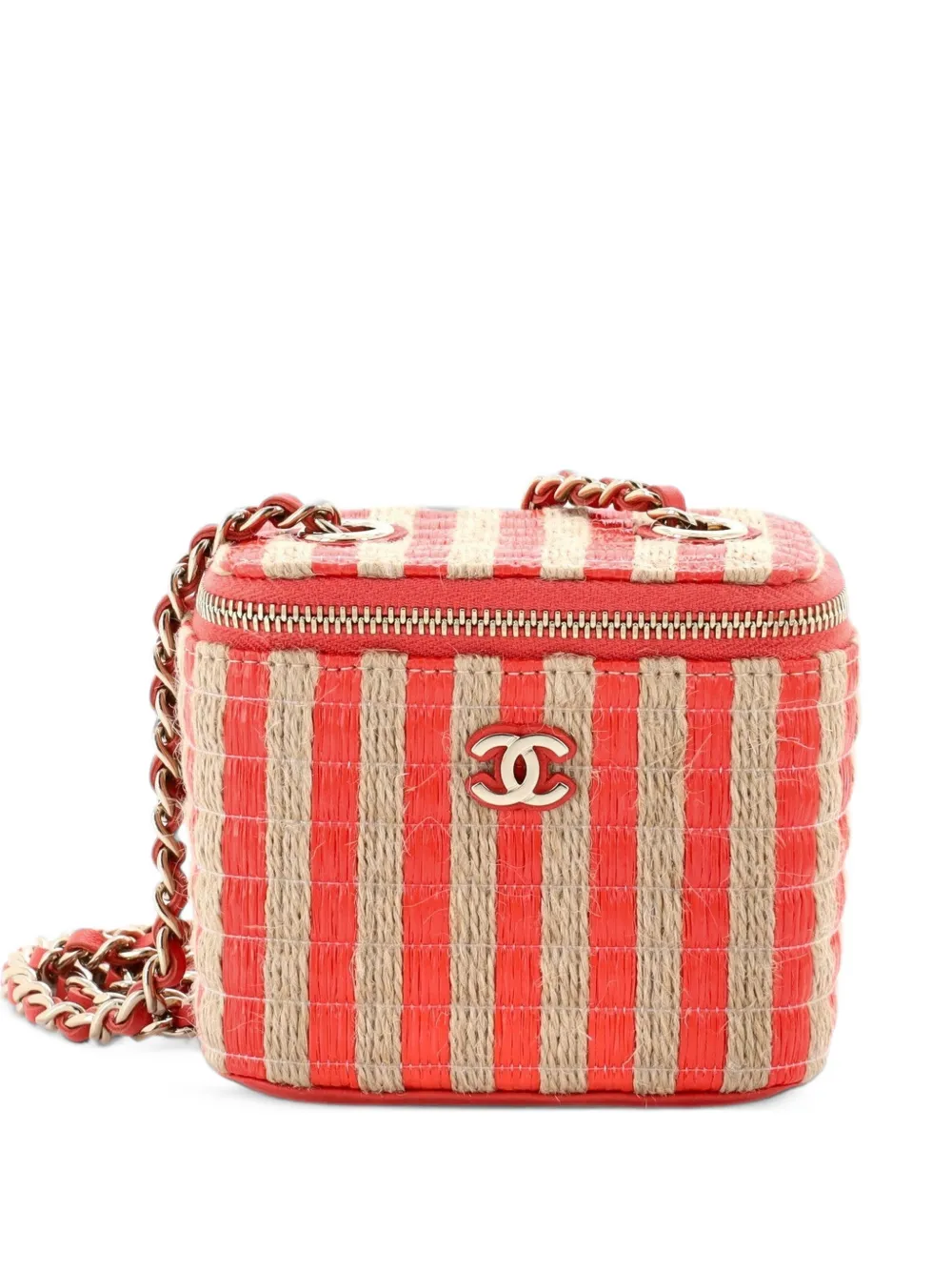 CHANEL Pre-Owned Classic Vanity Case with Chain Striped Raffia and Jute Mini crossbody bag - Neutrals