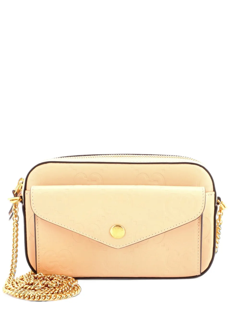 Gucci Pre-Owned Front Pocket Chain Shoulder Bag Jumbo GG Embossed Leather Super Mini crossbody bag - Neutrals