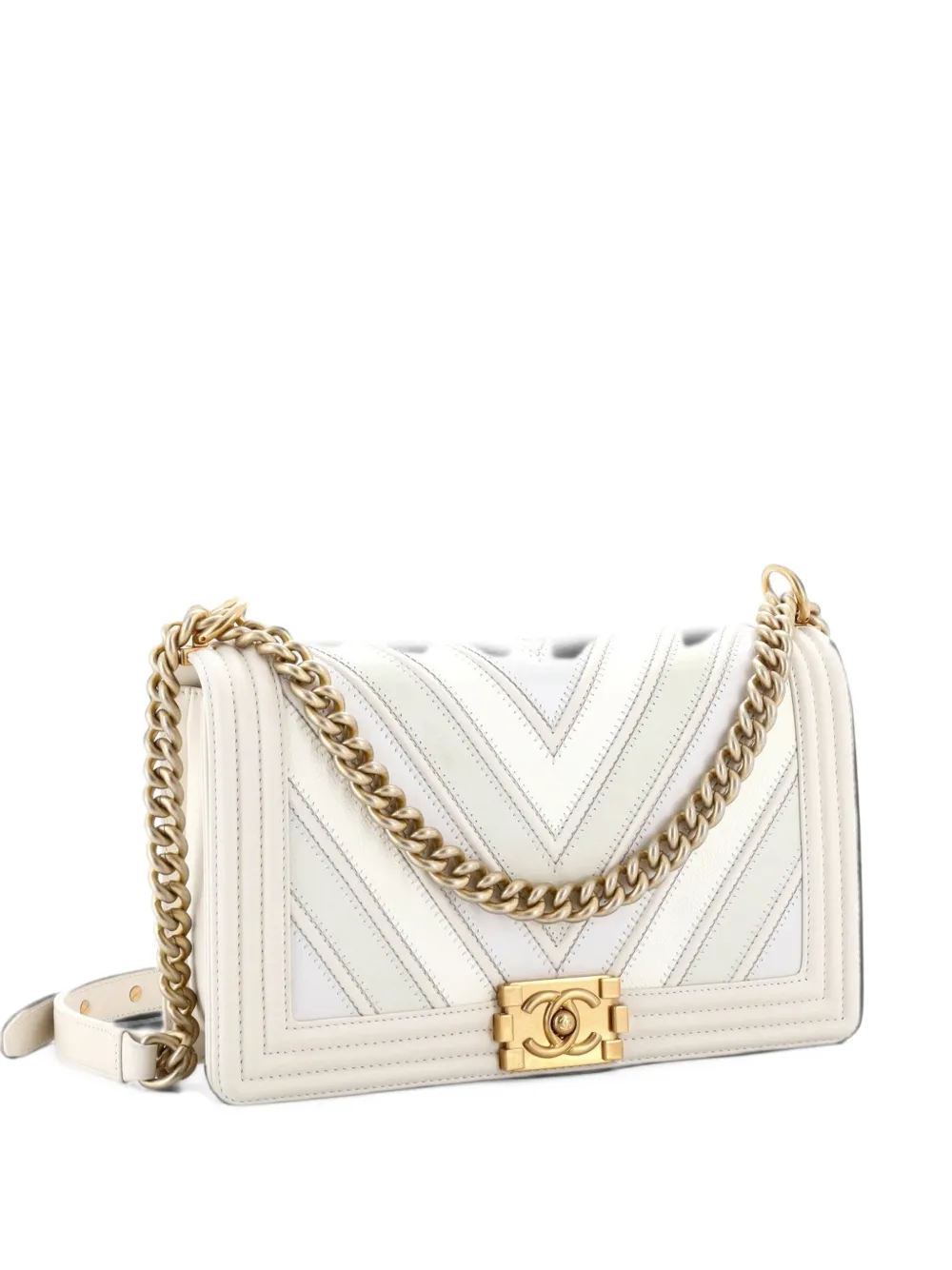 CHANEL Pre-Owned Boy Flap Bag Chevron Caviar and Calfskin New Medium shoulder bag - Neutrals