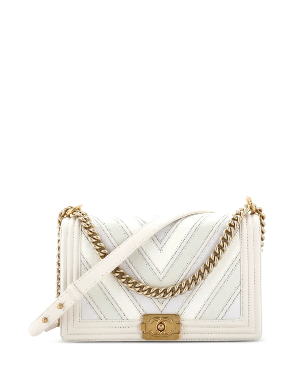 CHANEL Pre-Owned Boy Flap Bag Chevron Caviar and Calfskin New Medium shoulder bag - Neutrals