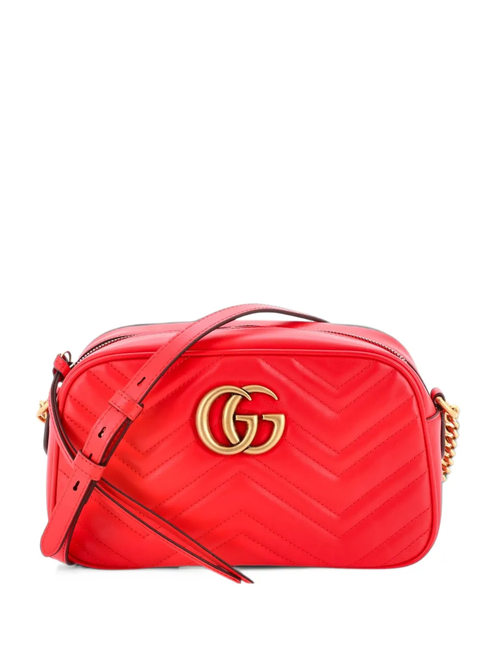 Gucci Pre-Owned Kleine GG Marmont Schultertasche aus Leder mit Matelassé-Effekt - Rot