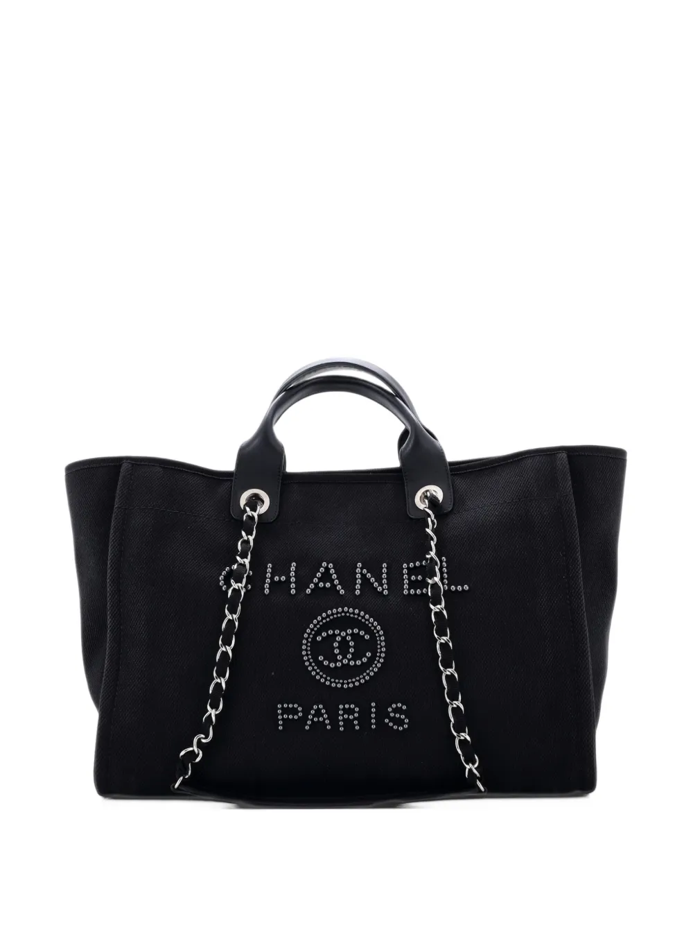 CHANEL Pre-Owned Deauville Pearl Embellished Canvas Medium tote bag - Schwarz