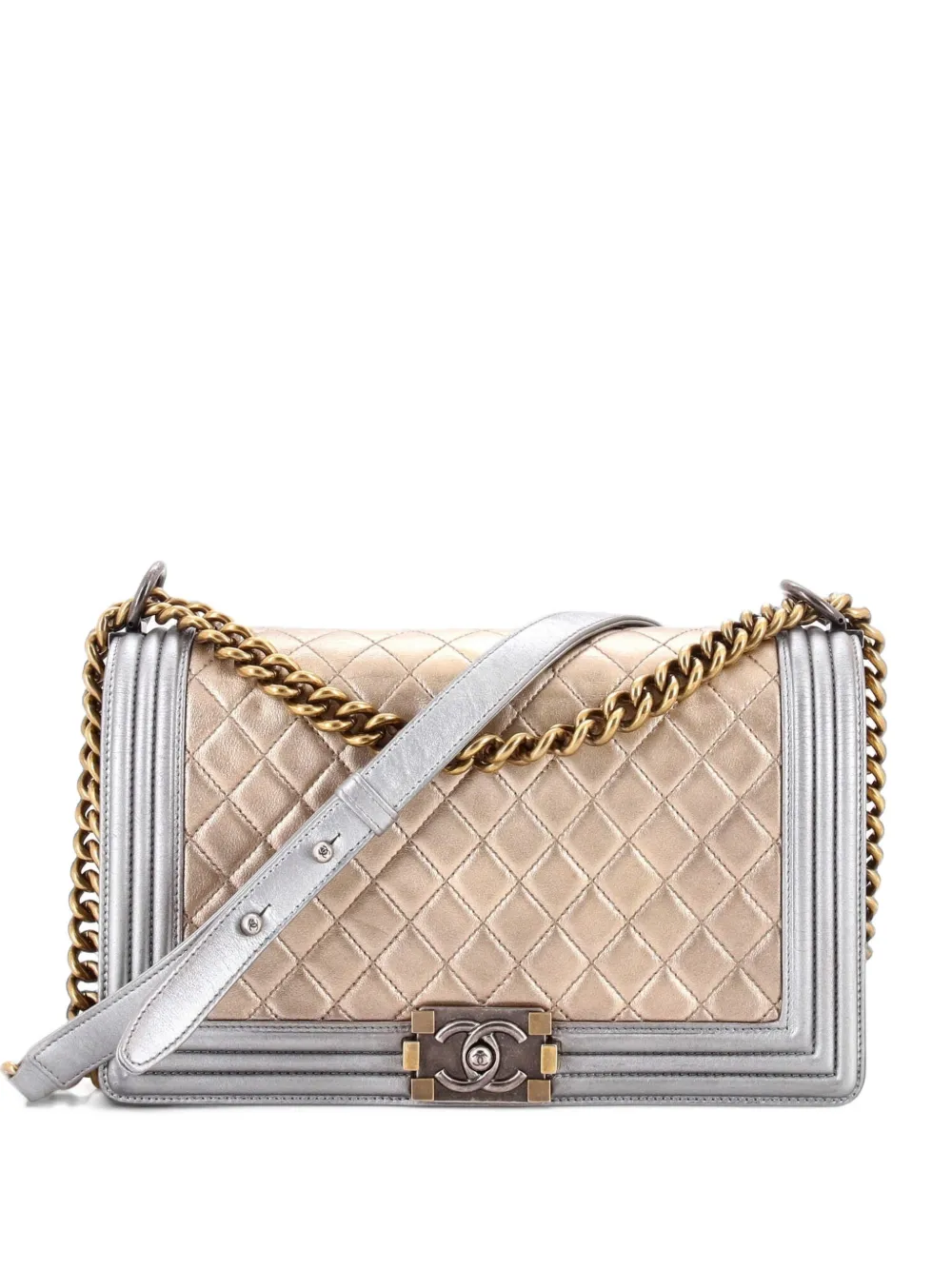 CHANEL Pre-Owned Bicolor Boy Flap Bag Quilted Metallic Calfskin New Medium shoulder bag - Gold