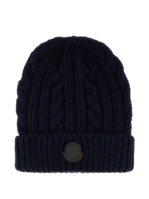 Moncler leather logo wool beanie