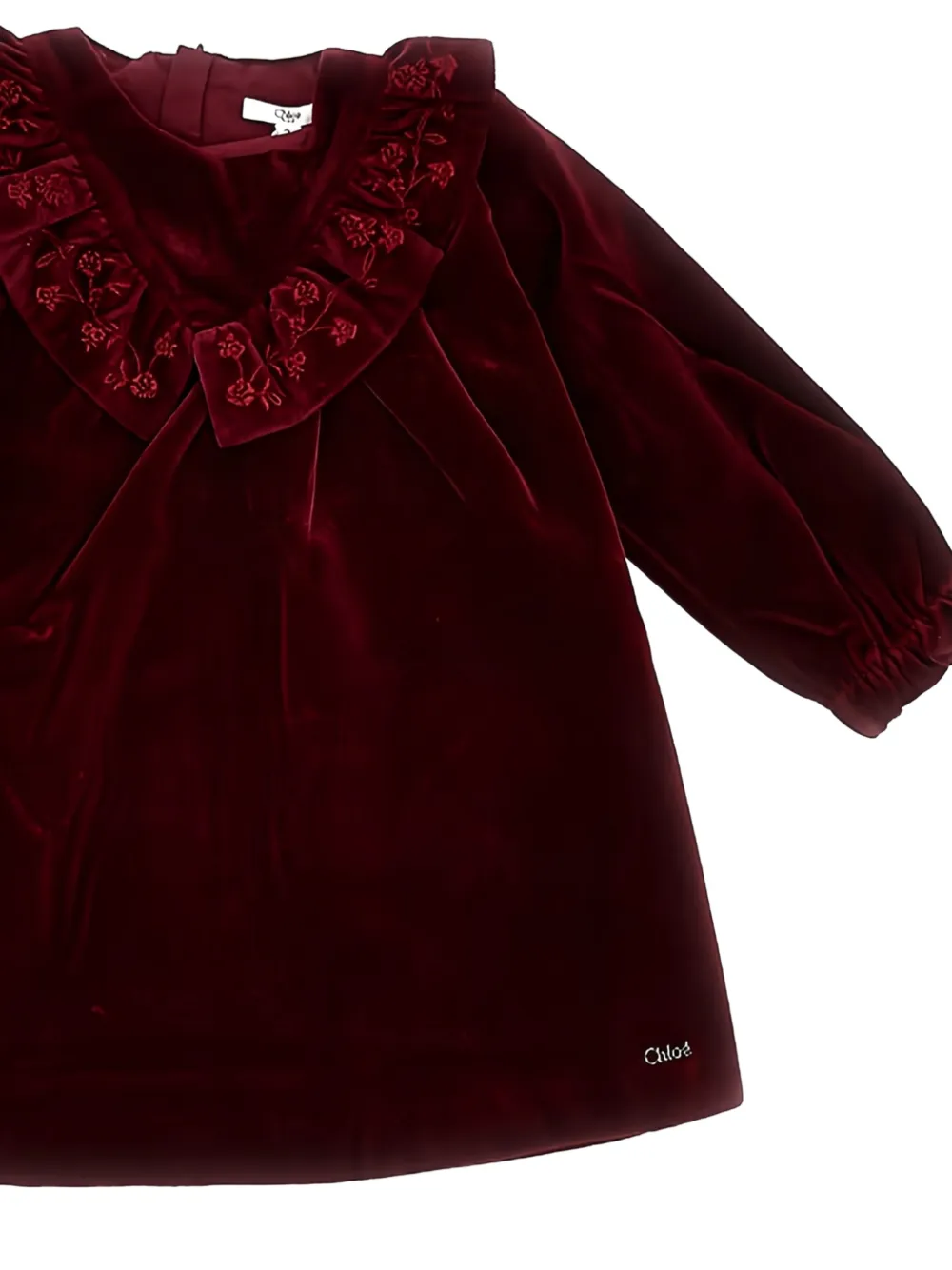 Chloé Kids embroidered ruffled dress Rood