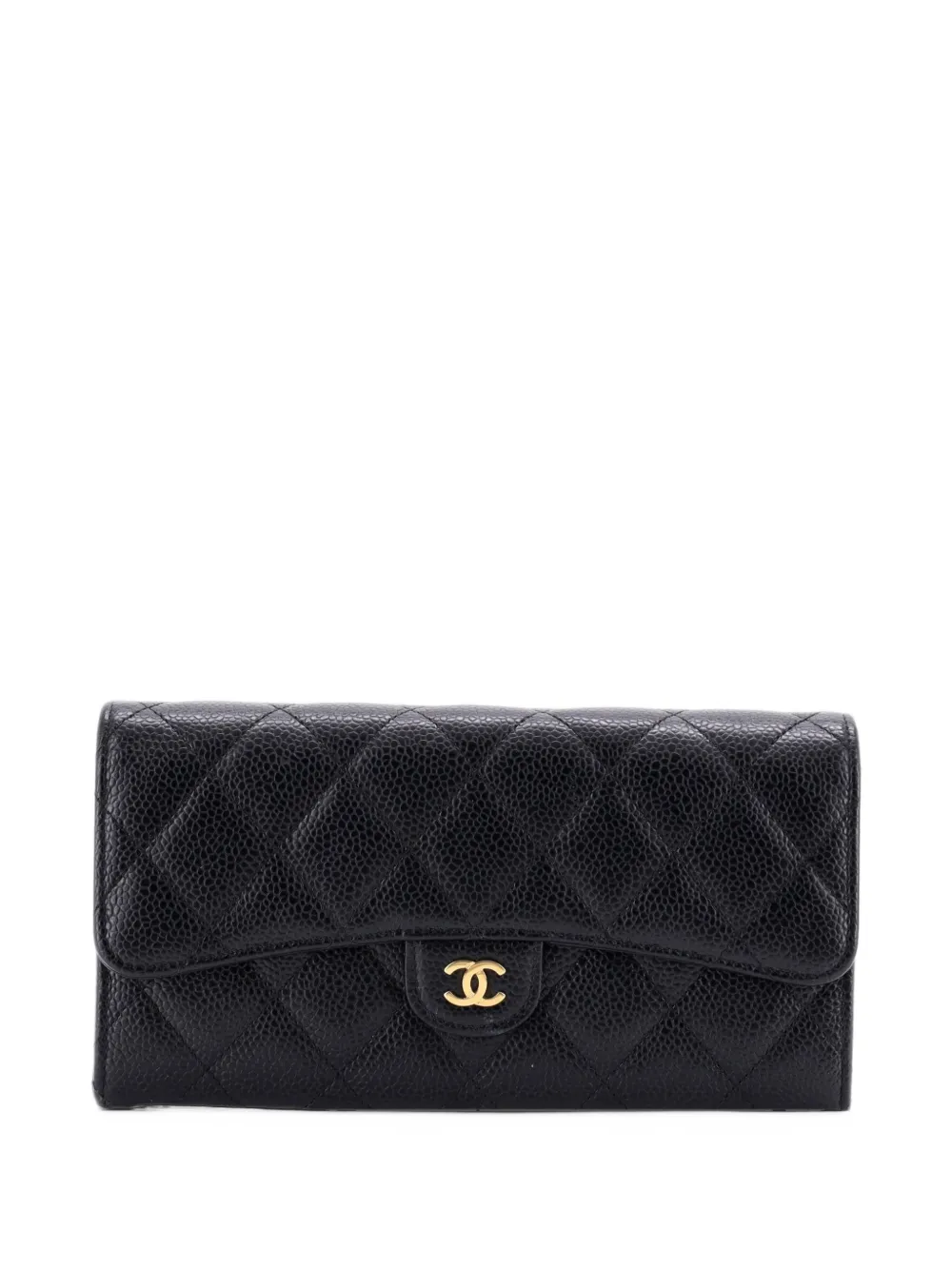 CHANEL Pre-Owned CC Gusset Classic Flap Wallet Quilted Caviar Long small wallets - Black