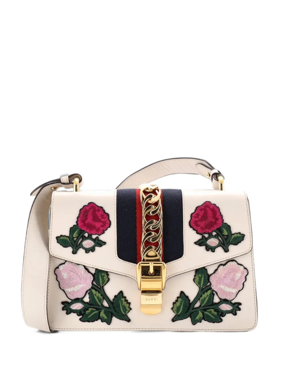 Gucci Pre-Owned Sylvie Embroidered Leather Small shoulder bag - White