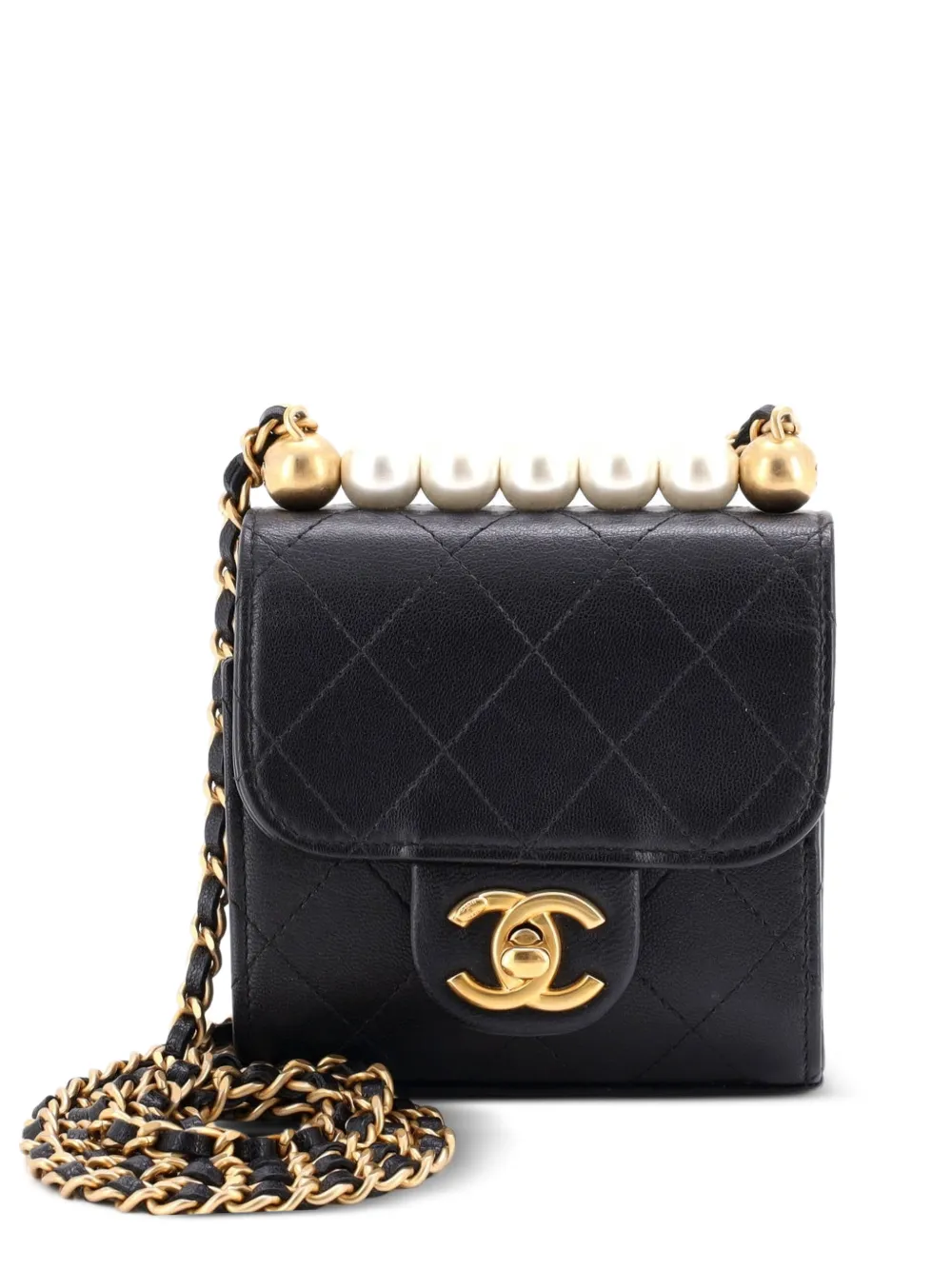 CHANEL Pre-Owned Mini Chic Pearls Flap Clutch mit Kettensteppung - Schwarz