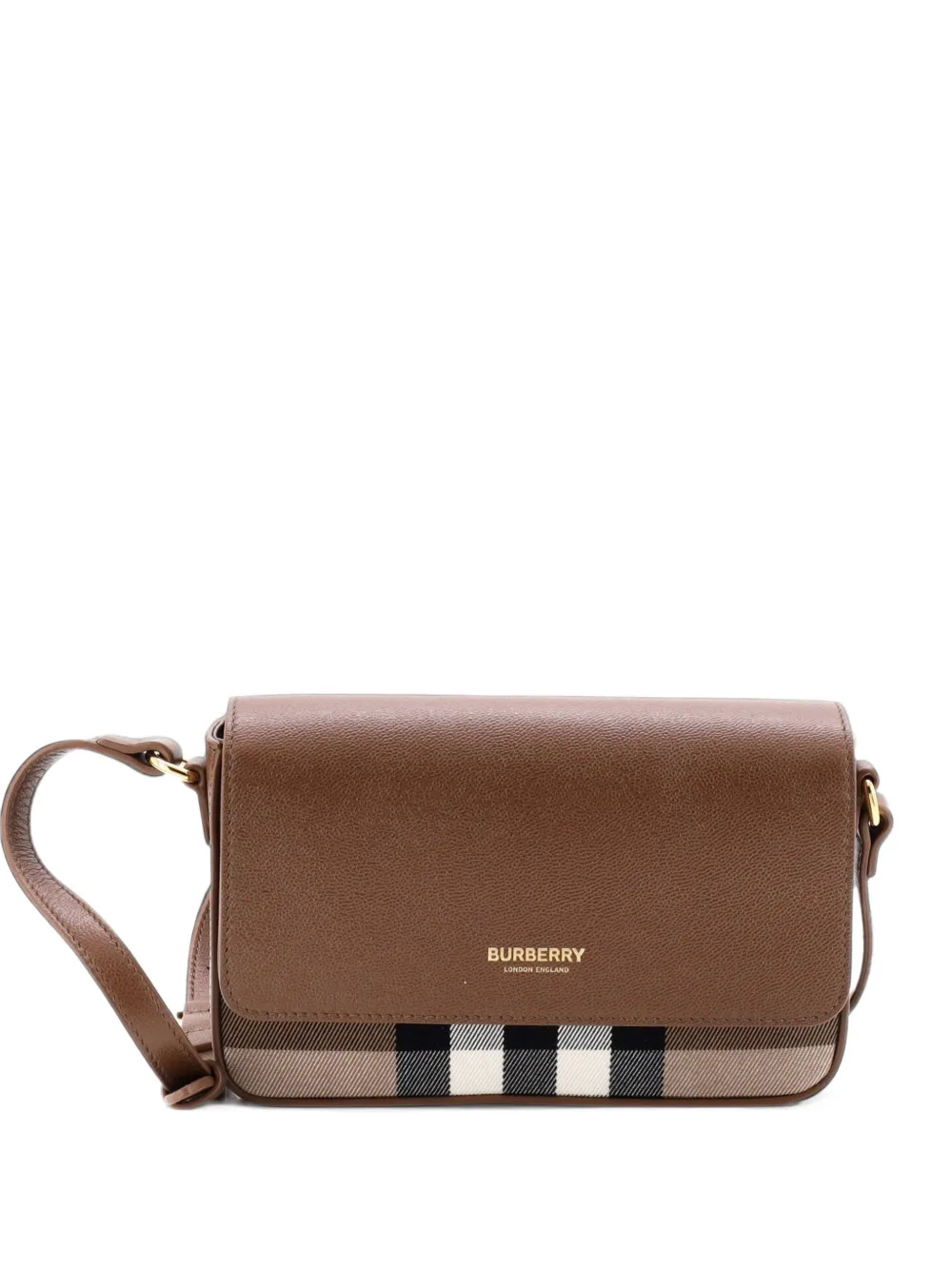 Burberry Pre-Owned New Hampshire House Check Canvas and Leather Small shoulder bag - Braun