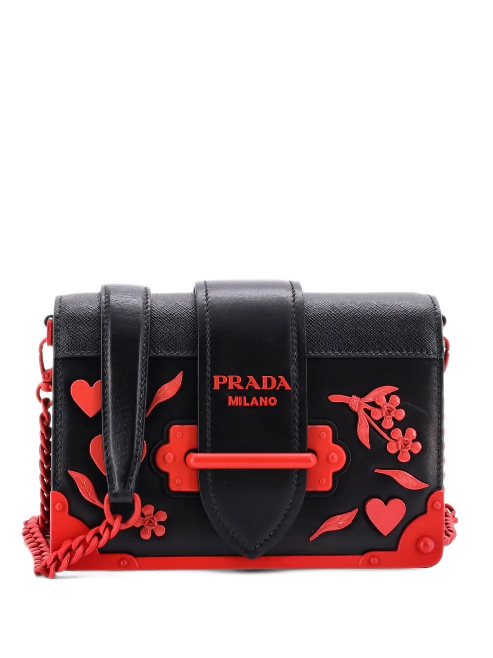 Prada Pre-Owned Cahier Embellished Leather Small crossbody bag - Black