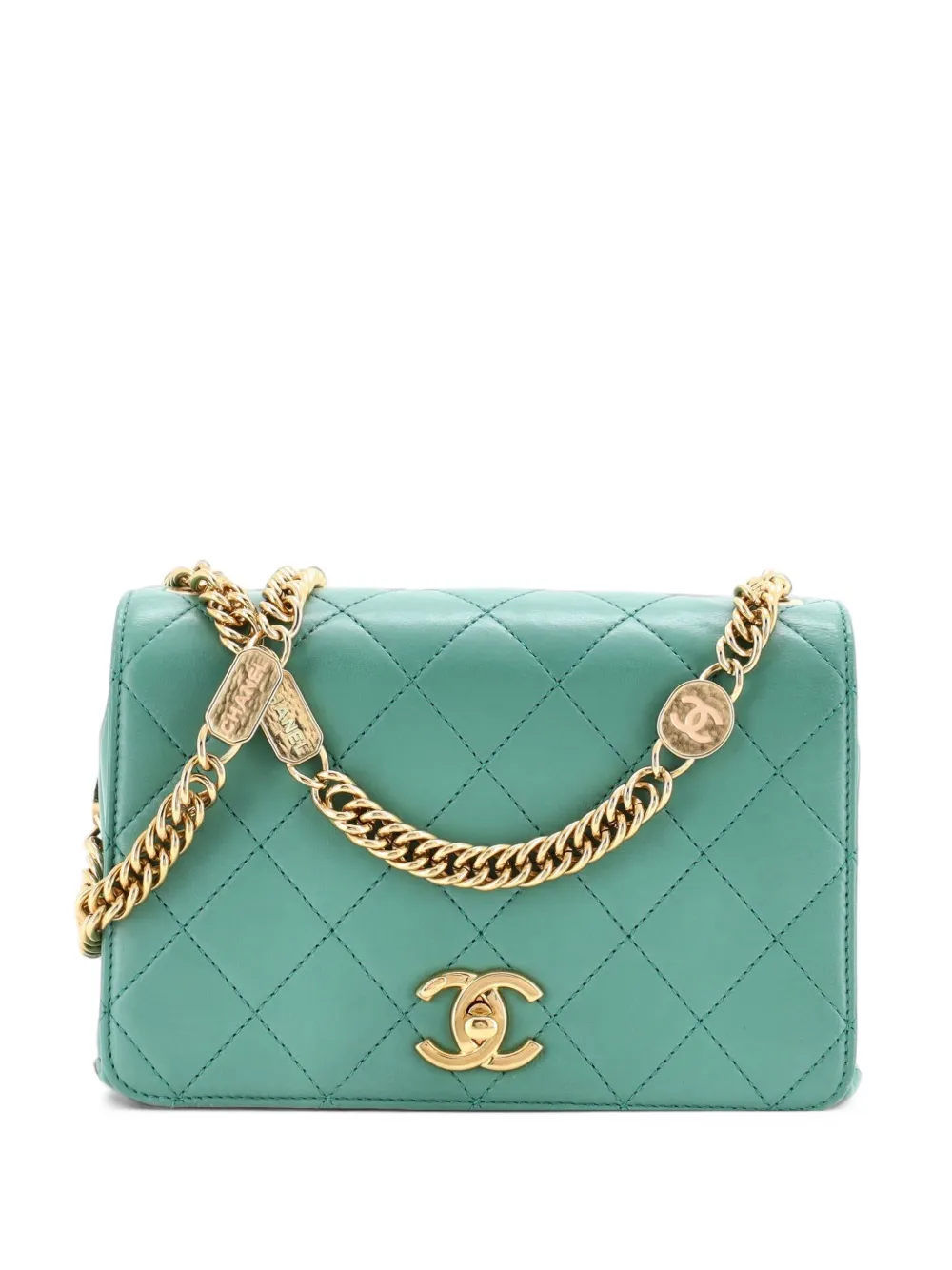 CHANEL Pre-Owned Logo Enamel Full Flap Bag Quilted Lambskin Mini shoulder bag - Green