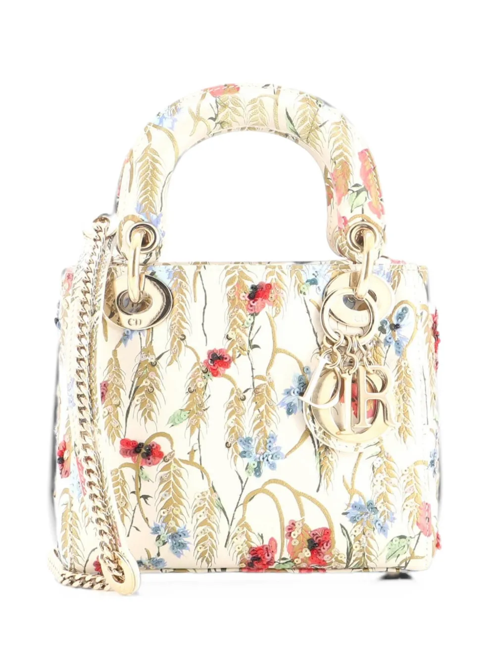 Christian Dior Pre-Owned Lady Dior Chain Bag Embroidered Printed Calfskin Mini satchel - Mehrfarbig