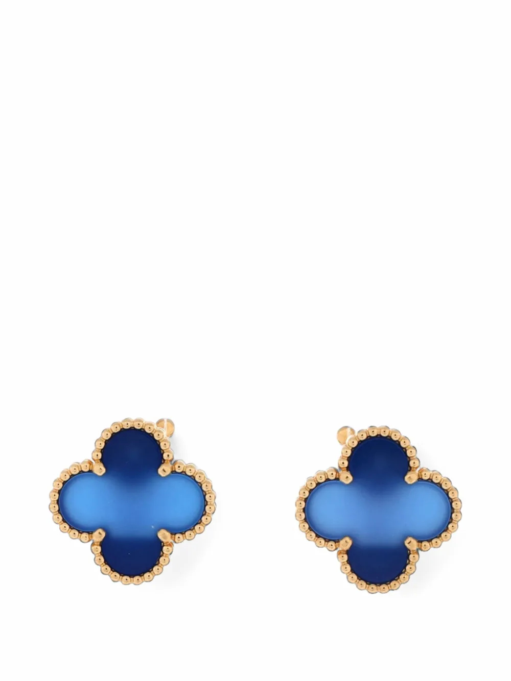 Pre-owned Van Cleef & Arpels Vintage Alhambra 18k Yellow Gold And Blue Agate Earrings