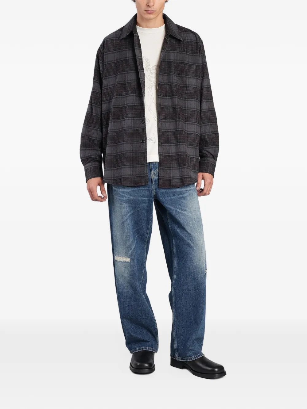 OUR LEGACY Above shirt faded nocturne check flannel Grijs