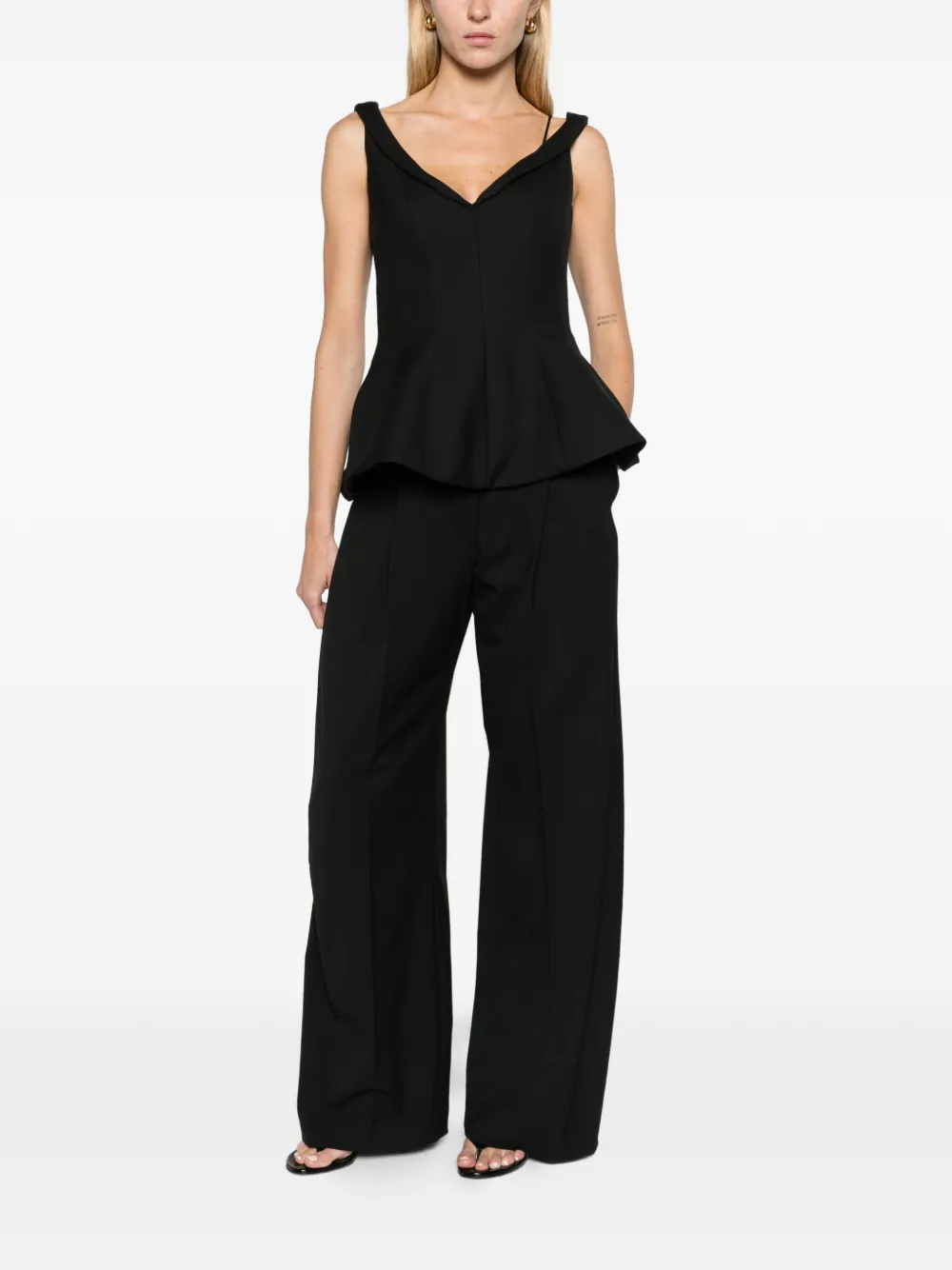 Róhe twisted-shoulder V-neck top - Black