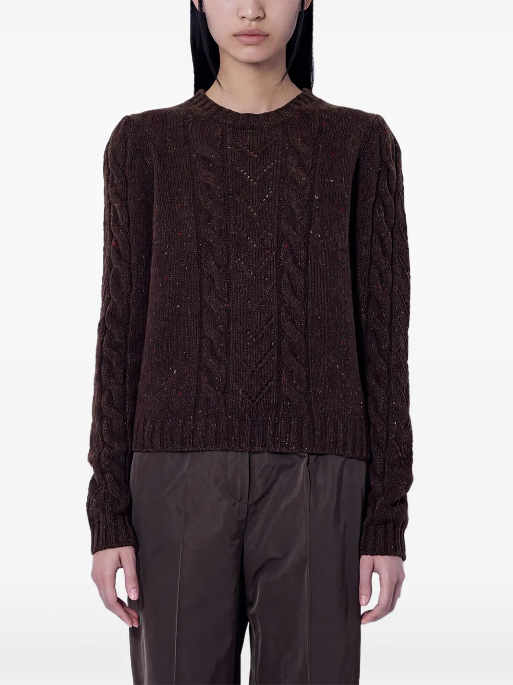 Max Mara cable-knit crew neck sweater - Braun