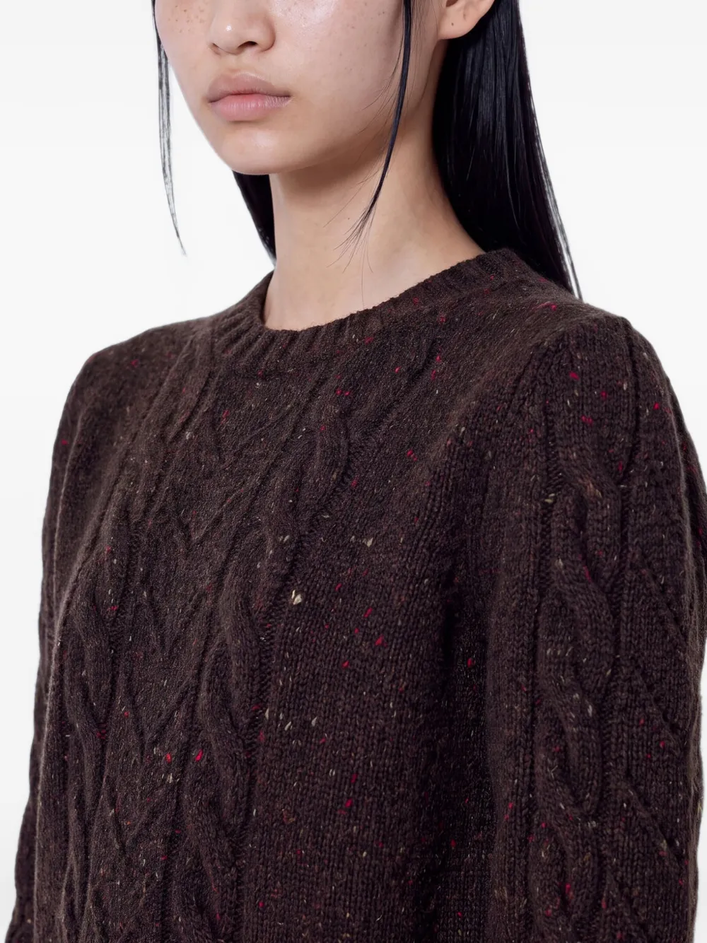 Max Mara Kabelgebreide trui met ronde hals Bruin