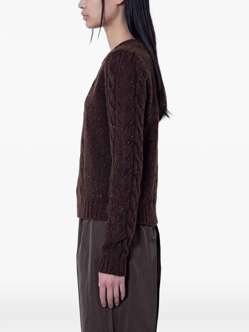 Max Mara Kabelgebreide trui met ronde hals Bruin