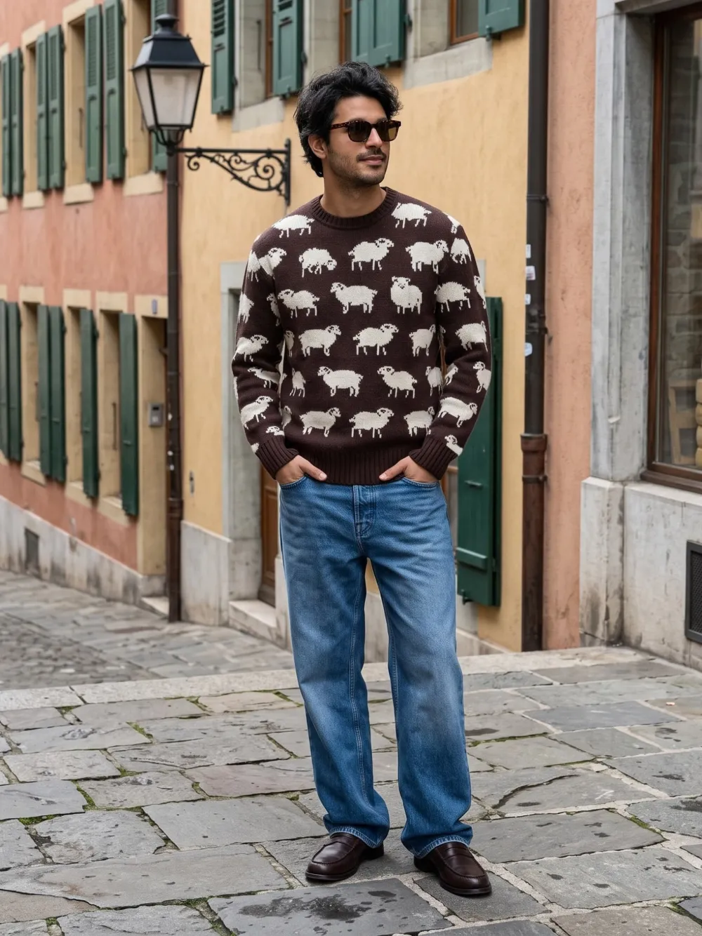 Gant sheep-pattern crew-neck sweater Bruin