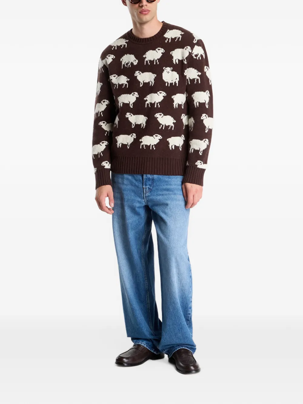 Gant sheep-pattern crew-neck sweater Bruin
