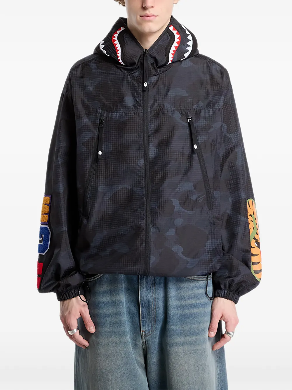 A BATHING APE Shark Reflective Ripstop zip-fastening jacket Zwart