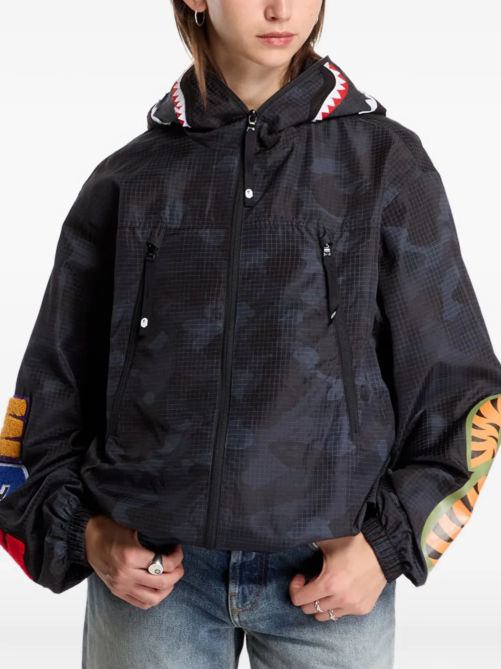 A BATHING APE Shark Reflective Ripstop zip-fastening jacket Zwart