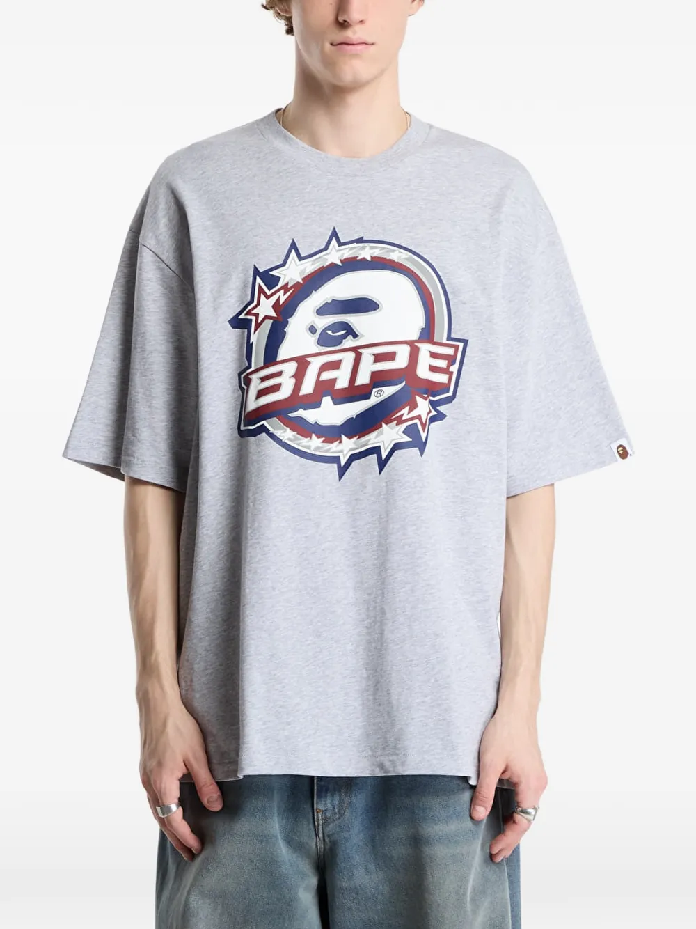A BATHING APE BAPE TWIN STA logo relaxed fit tee Grijs
