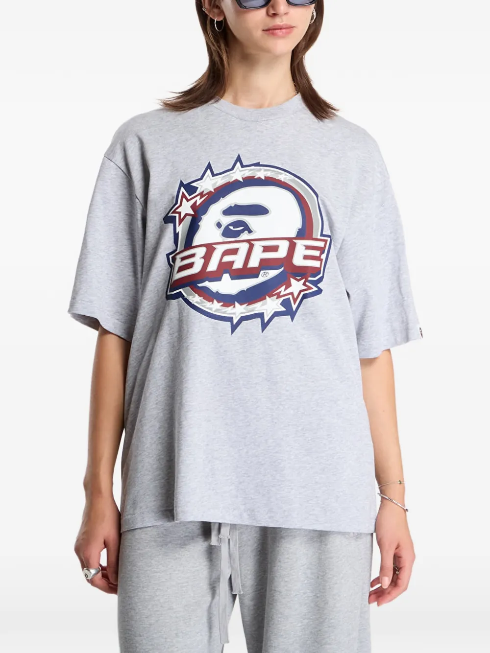 A BATHING APE BAPE TWIN STA logo relaxed fit tee Grijs