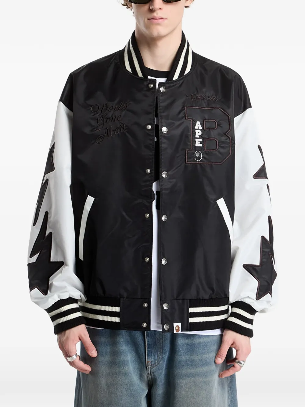 A BATHING APE nylon varsity jacket Zwart