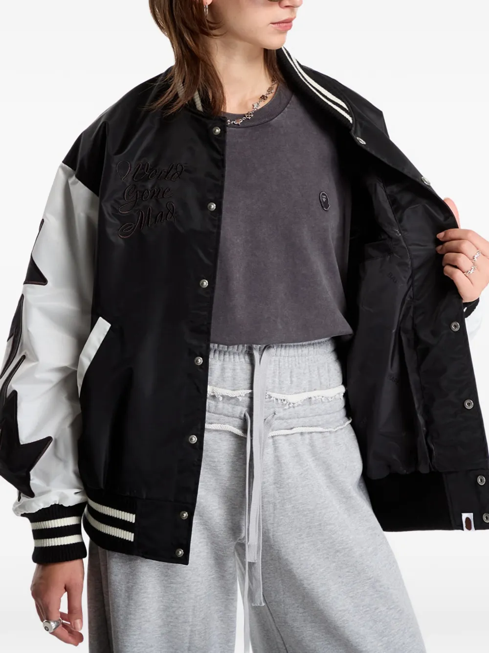 A BATHING APE nylon varsity jacket Zwart