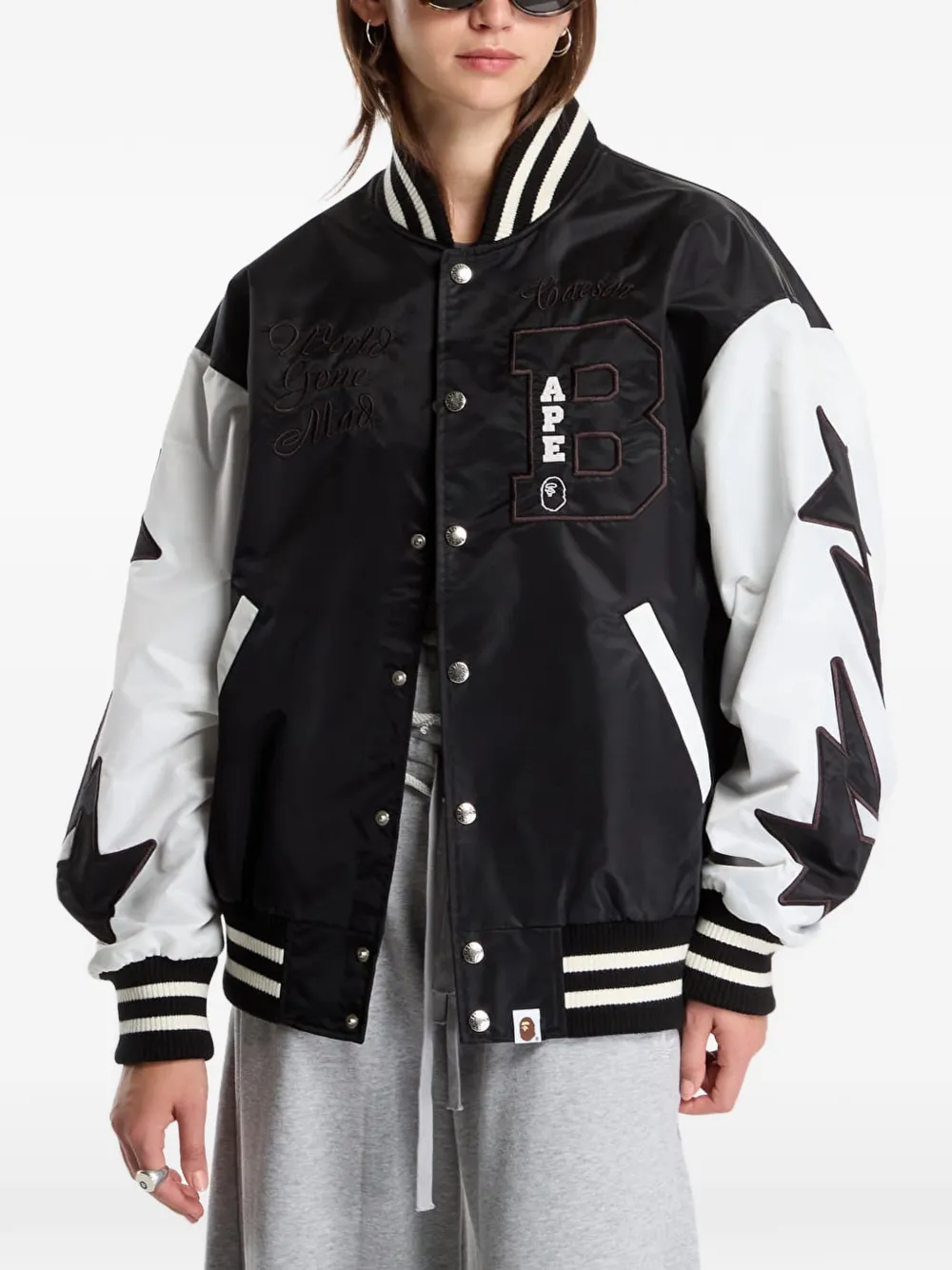 A BATHING APE nylon varsity jacket Zwart