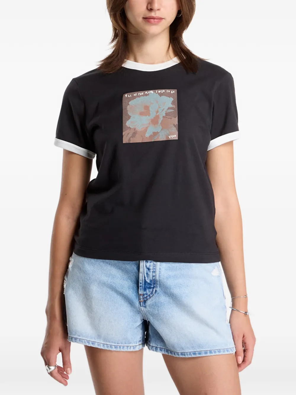 Vans graphic-print ringer T-shirt Zwart