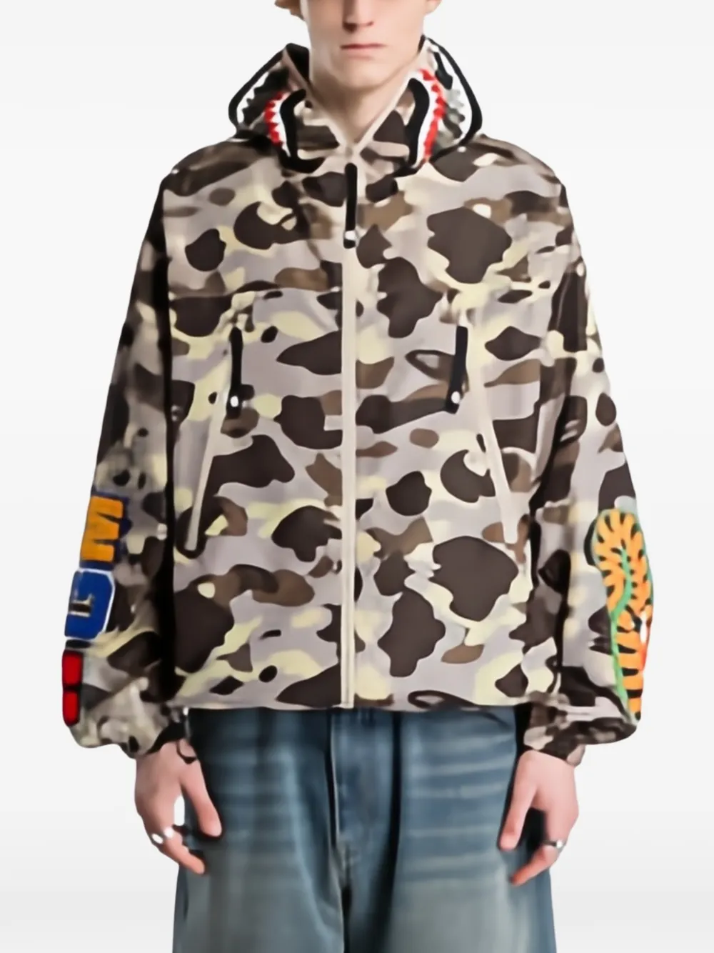 A BATHING APE Shark ripstop jack met ritssluiting Beige