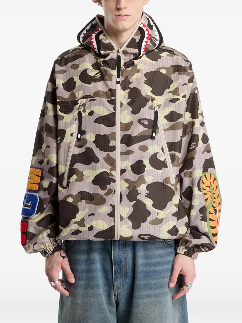 A BATHING APE Shark ripstop jack met ritssluiting Beige