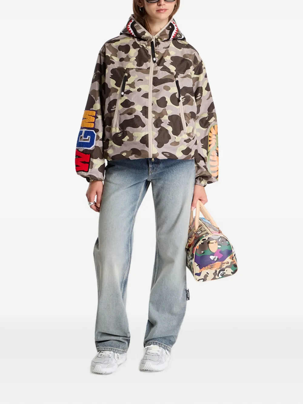 A BATHING APE Shark ripstop jack met ritssluiting Beige