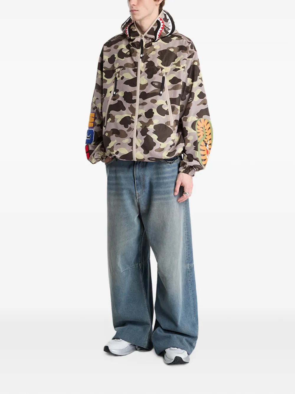 A BATHING APE Shark ripstop jack met ritssluiting Beige